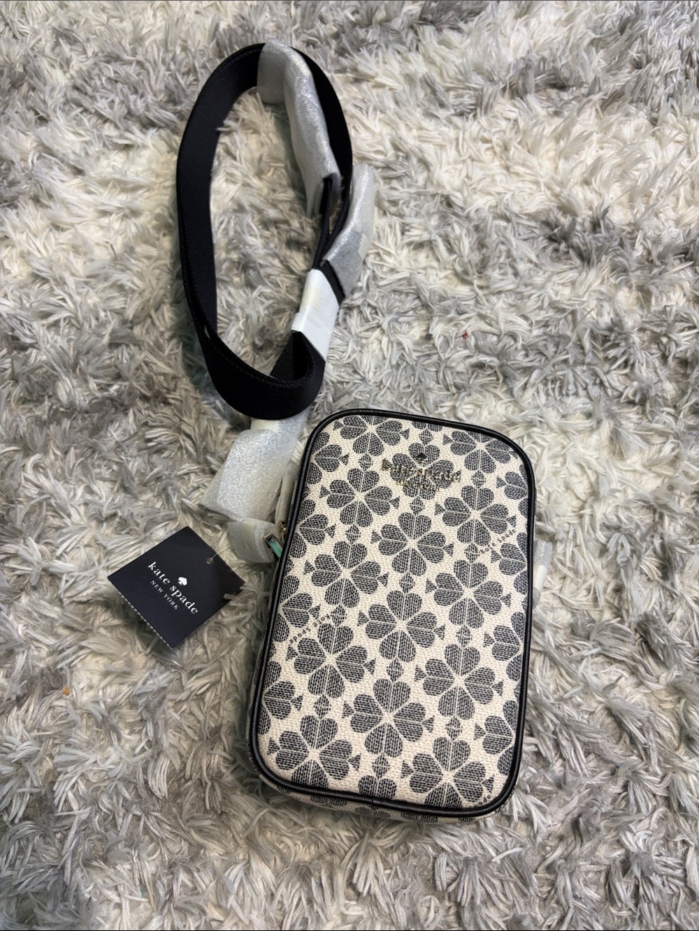 kate spade black & cream floral crossbody pouch